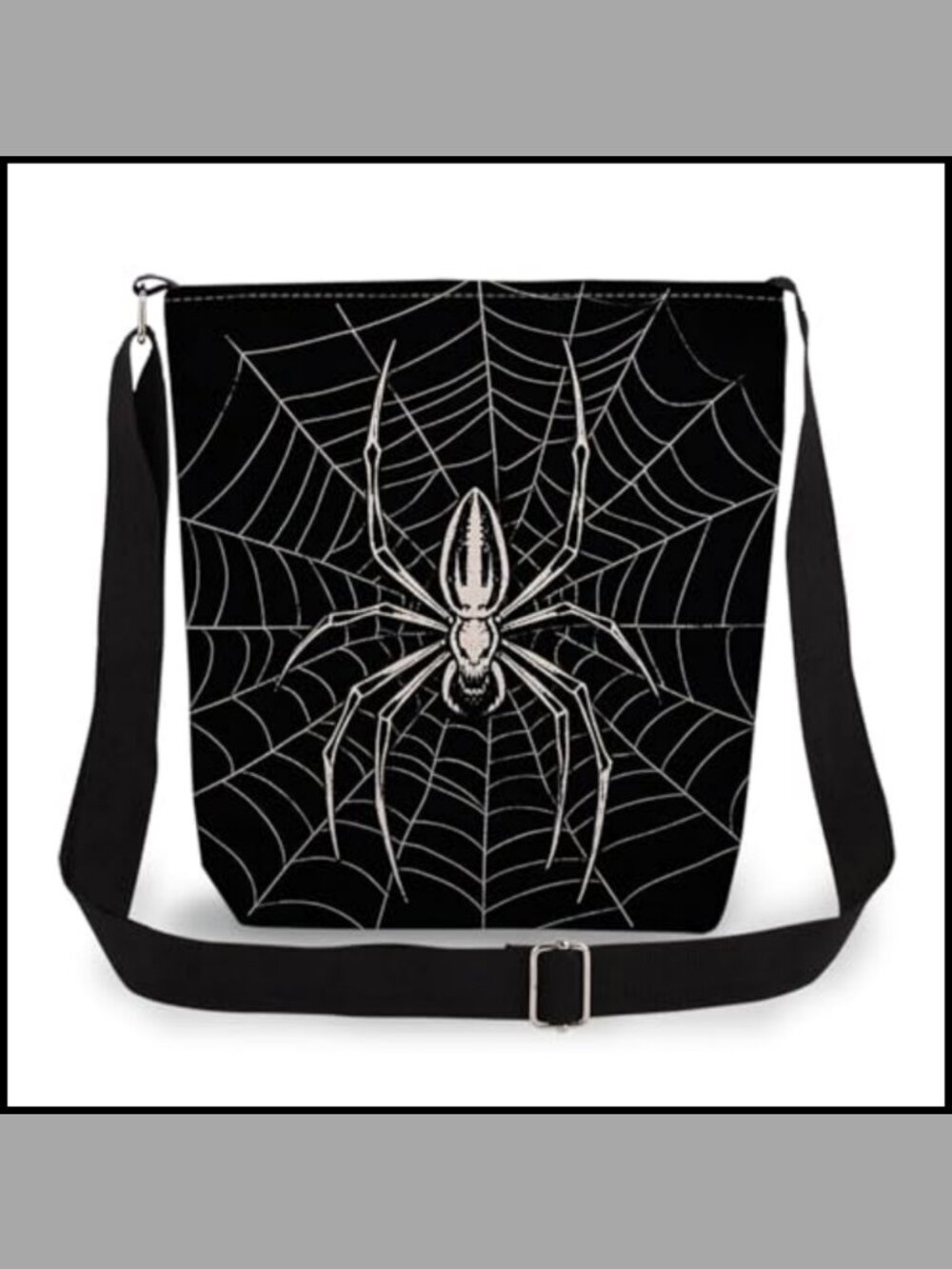 Spider Print Crossbody Sling Bag Canvas-Feel Polyester Zip Pouch Adjustable